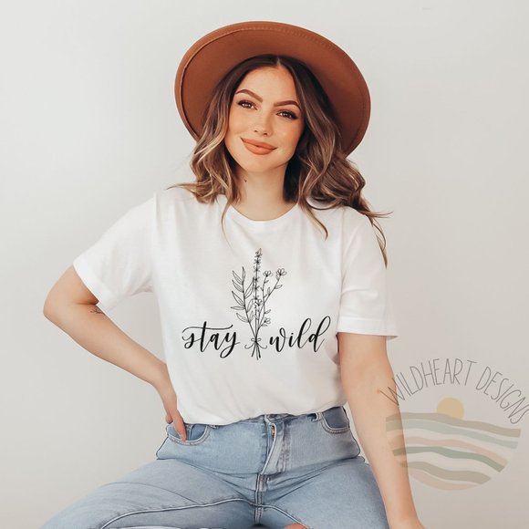 Tops - Stay Wild Wildflower Boho Bohemian Graphic T-shirt Unisex Cotton Graphic Tee